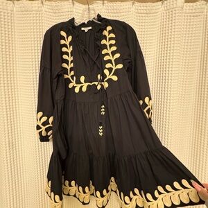 Tolani Black Dress with Cream Embroidery